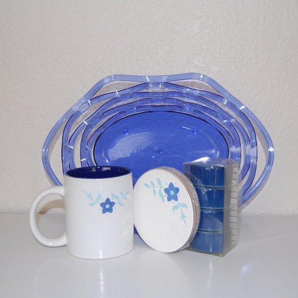NWOT Michaels Blue Kitchen Set: Mug, Coasters, Napkin Rings, & Basket - Picture 7 of 11